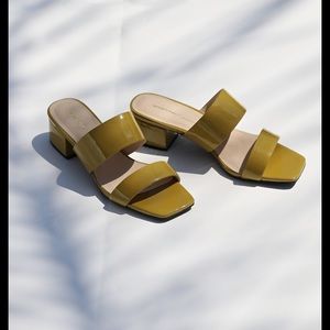 Intentionally Blank Scamp Patent Mules in Mustard